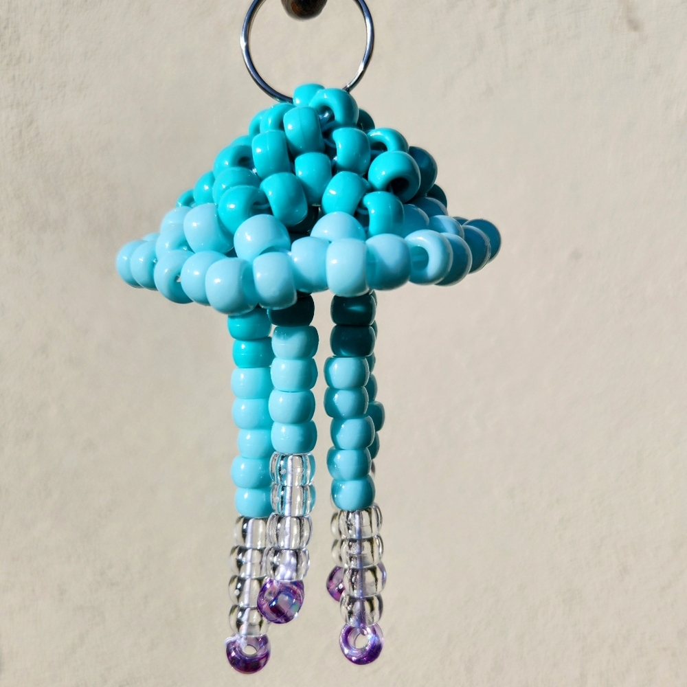 Handmade Jellyfish Beaded Keychain Blue Teal Pony Beads Kandi Bead  Made by my 8